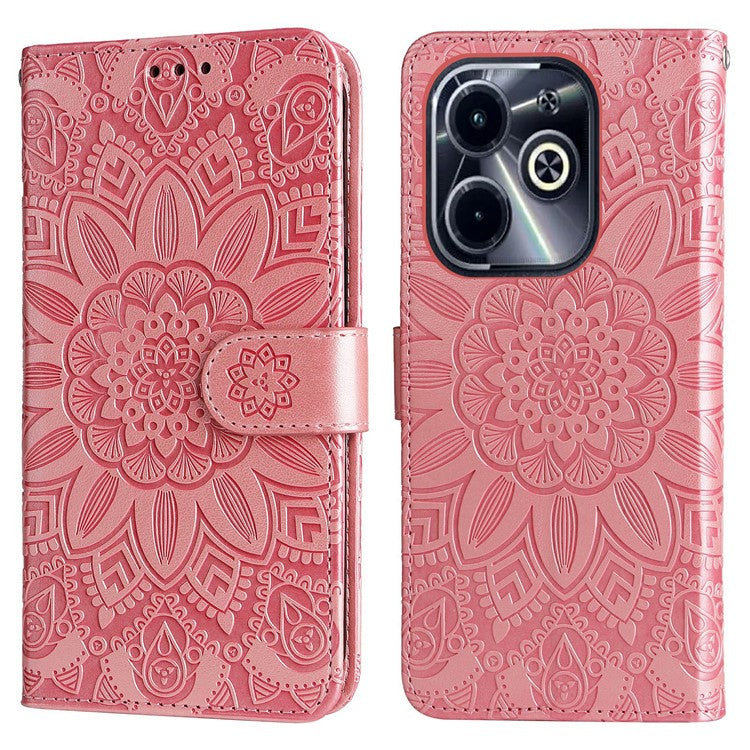 Leather Case for Infinix Smart 8 Plus / Smart 8 Pro 4G / Smart 8 4G / Hot 40i / TECNO Spark 20 / Spark Go 2024 4G / Pop 8 Sunflower Wallet Cover - Pink