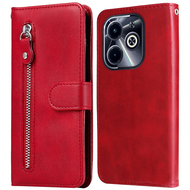 Zipper Wallet Case for Infinix Smart 8 Plus / Smart 8 Pro 4G / Smart 8 4G / Hot 40i / TECNO Spark 20 / Spark Go 2024 4G Leather Cover - Red