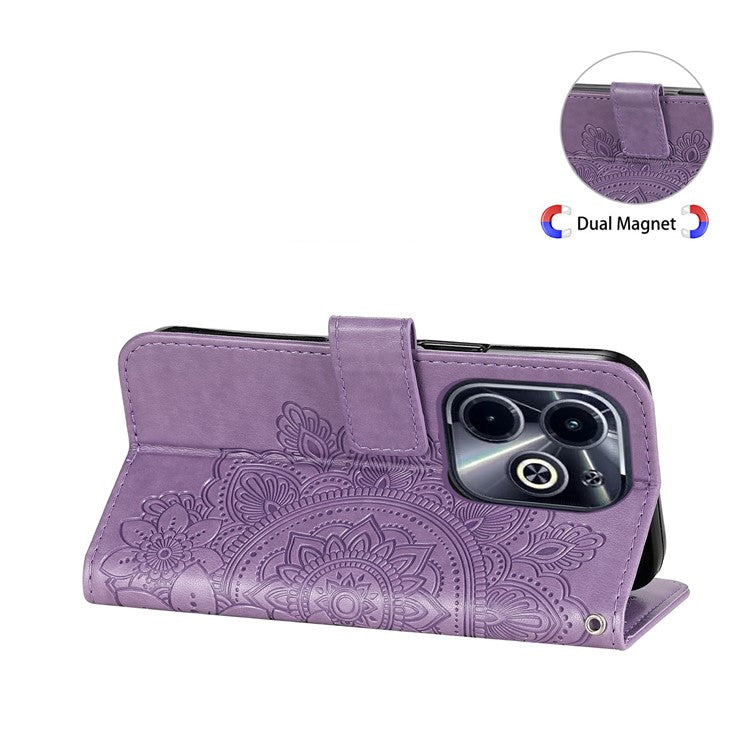 Leather Case for Infinix Smart 8 Plus / Smart 8 Pro 4G / Smart 8 4G / Hot 40i / TECNO Spark 20 / Spark Go 2024 4G Flower Phone Cover - Purple