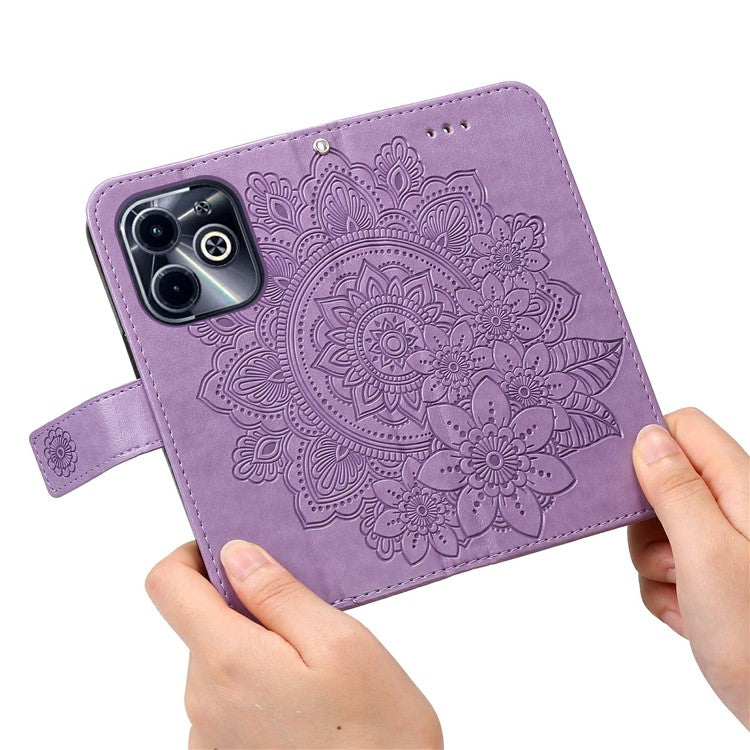 Leather Case for Infinix Smart 8 Plus / Smart 8 Pro 4G / Smart 8 4G / Hot 40i / TECNO Spark 20 / Spark Go 2024 4G Flower Phone Cover - Purple
