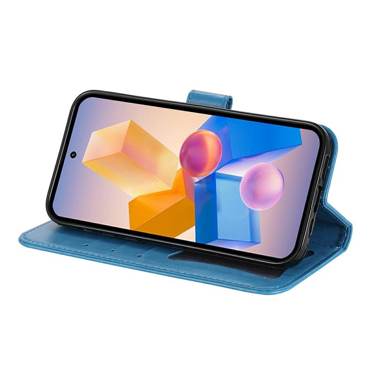 Leather Case for Infinix Smart 8 Plus / Smart 8 Pro 4G / Smart 8 4G / Hot 40i / TECNO Spark 20 / Spark Go 2024 4G Flower Phone Cover - Blue