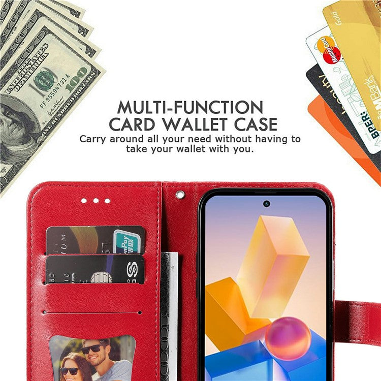 Leather Case for Infinix Smart 8 Plus / Smart 8 Pro 4G / Smart 8 4G / Hot 40i / TECNO Spark 20 / Spark Go 2024 4G Flower Phone Cover - Red