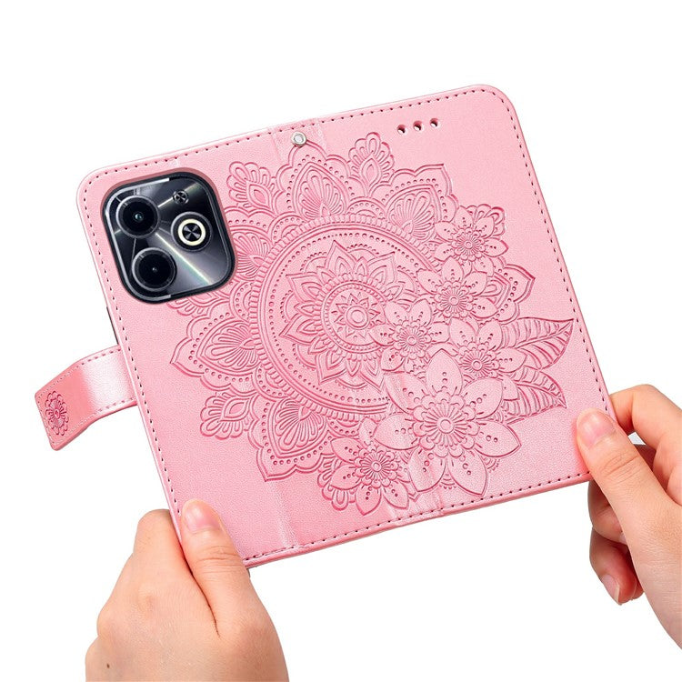 Leather Case for Infinix Smart 8 Plus / Smart 8 Pro 4G / Smart 8 4G / Hot 40i / TECNO Spark 20 / Spark Go 2024 4G Flower Phone Cover - Pink