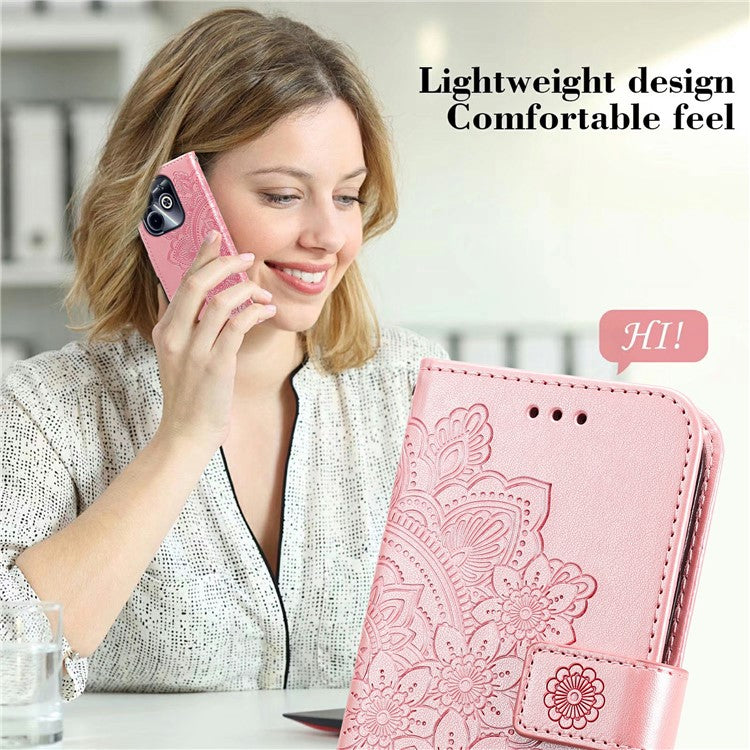 Leather Case for Infinix Smart 8 Plus / Smart 8 Pro 4G / Smart 8 4G / Hot 40i / TECNO Spark 20 / Spark Go 2024 4G Flower Phone Cover - Pink