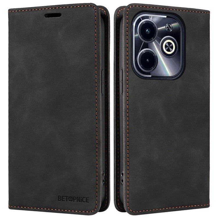 BETOPNICE 003 Wallet Case for Infinix Smart 8 Plus / Smart 8 Pro 4G / Smart 8 4G / Hot 40i / TECNO Spark Go 2024 4G Leather Phone Cover - Black