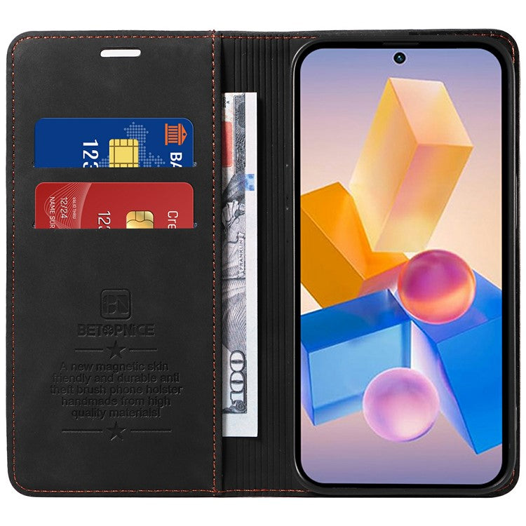 BETOPNICE 003 Wallet Case for Infinix Smart 8 Plus / Smart 8 Pro 4G / Smart 8 4G / Hot 40i / TECNO Spark Go 2024 4G Leather Phone Cover - Black