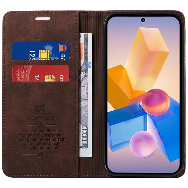 BETOPNICE 003 Wallet Case for Infinix Smart 8 Plus / Smart 8 Pro 4G / Smart 8 4G / Hot 40i / TECNO Spark Go 2024 4G Leather Phone Cover - Brown