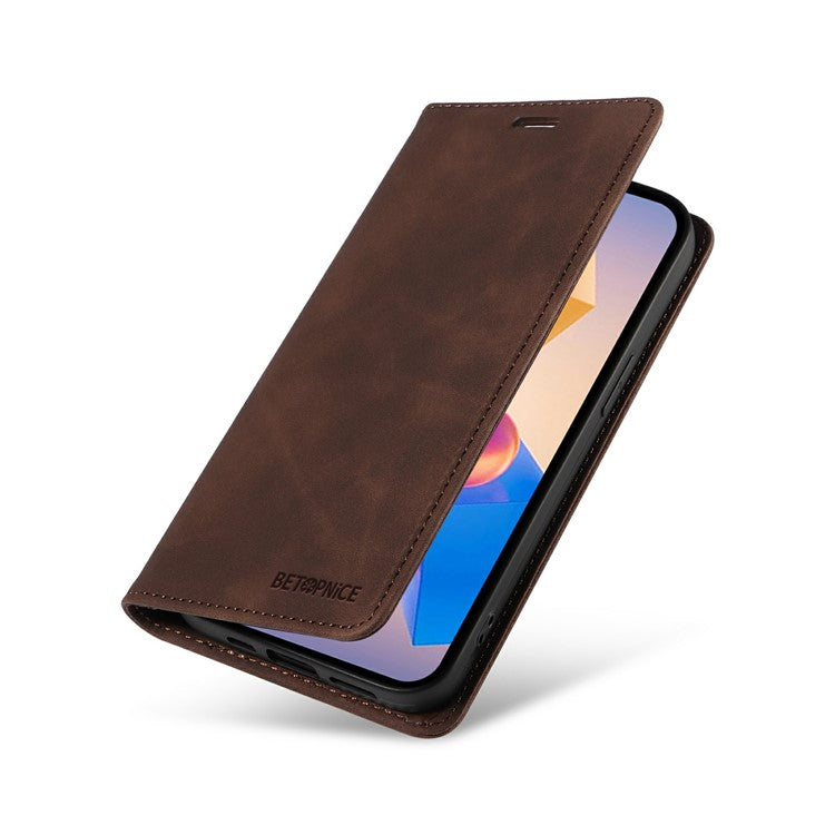 BETOPNICE 003 Wallet Case for Infinix Smart 8 Plus / Smart 8 Pro 4G / Smart 8 4G / Hot 40i / TECNO Spark Go 2024 4G Leather Phone Cover - Brown