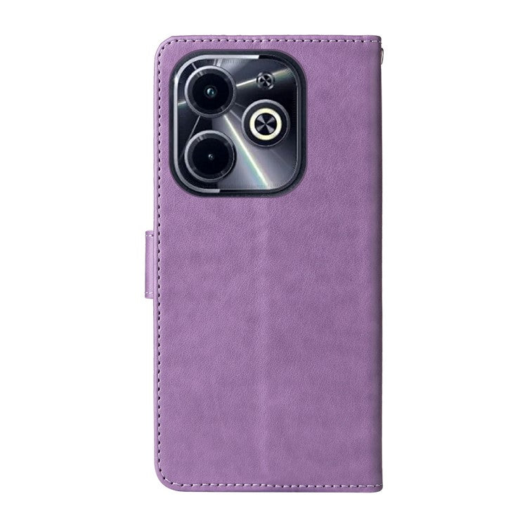 Leather Case for Infinix Smart 8 Plus / Smart 8 Pro 4G / Smart 8 4G / Hot 40i / TECNO Spark 20 / Spark Go 2024 4G Butterfly Floral Cover - Purple