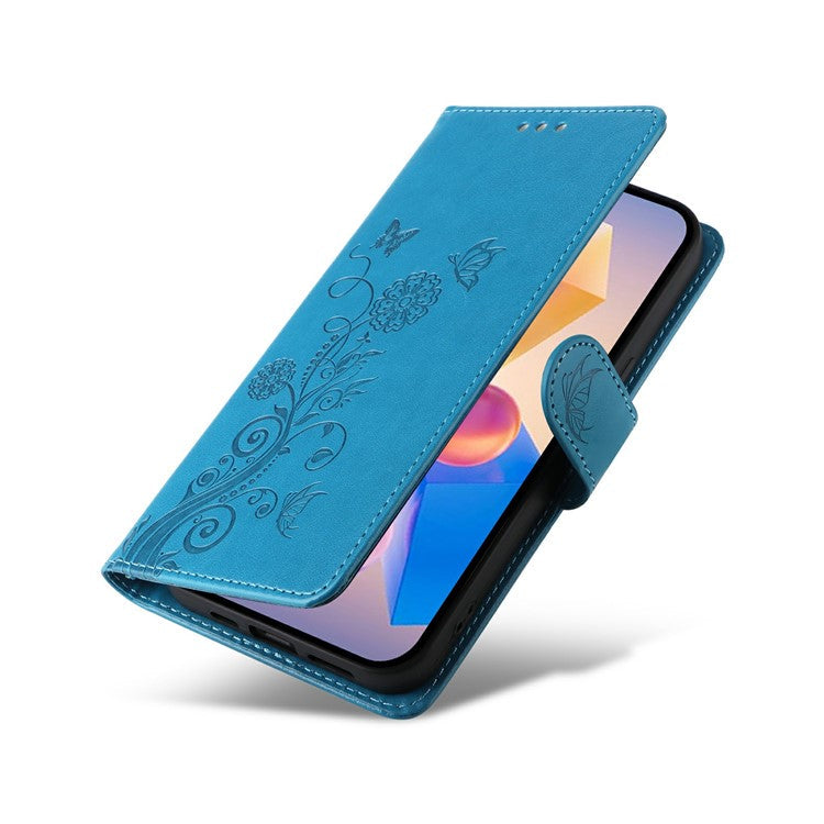 Leather Case for Infinix Smart 8 Plus / Smart 8 Pro 4G / Smart 8 4G / Hot 40i / TECNO Spark 20 / Spark Go 2024 4G Butterfly Floral Cover - Blue