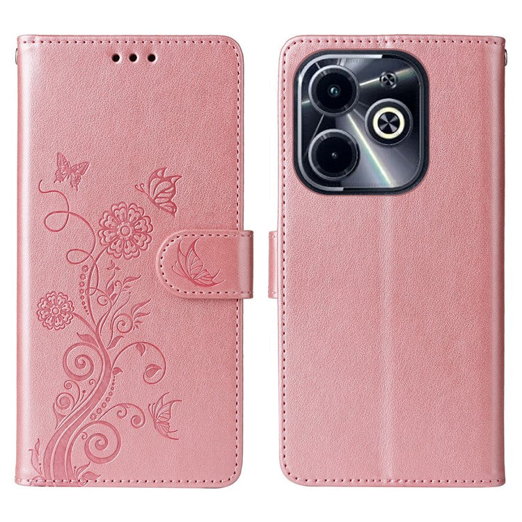 Leather Case for Infinix Smart 8 Plus / Smart 8 Pro 4G / Smart 8 4G / Hot 40i / TECNO Spark 20 / Spark Go 2024 4G Butterfly Floral Cover - Pink