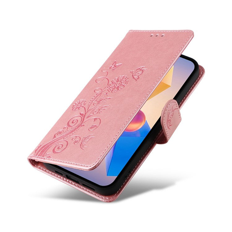 Leather Case for Infinix Smart 8 Plus / Smart 8 Pro 4G / Smart 8 4G / Hot 40i / TECNO Spark 20 / Spark Go 2024 4G Butterfly Floral Cover - Pink