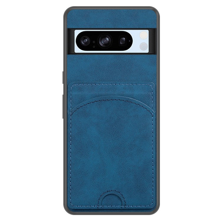 For Google Pixel 9 Pro XL Case Kickstand Leather Coated TPU Phone Cover with Card Slot - Blue