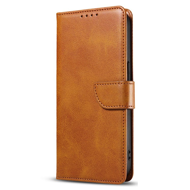 For iPhone 16 Pro Case Calf Texture Magnetic Clasp Wallet PU Leather Phone Cover - Khaki