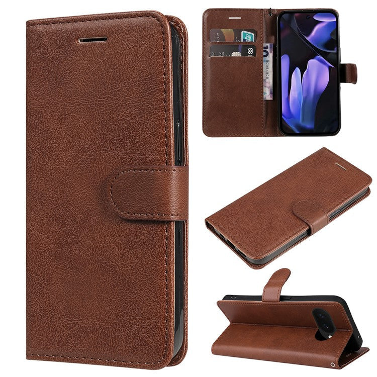 For Google Pixel 9a Case Solid Color Leather Phone Cover Wallet Stand - Brown