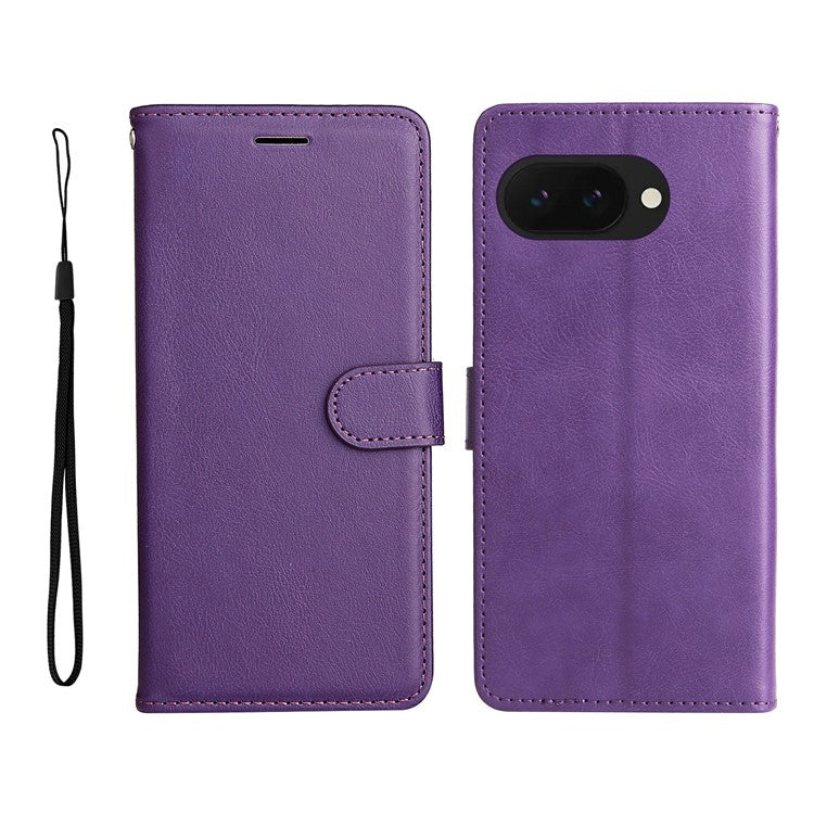 For Google Pixel 9a Case Solid Color Leather Phone Cover Wallet Stand - Purple