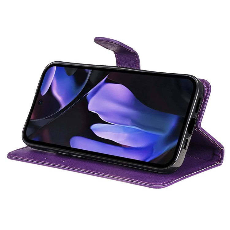 For Google Pixel 9a Case Solid Color Leather Phone Cover Wallet Stand - Purple