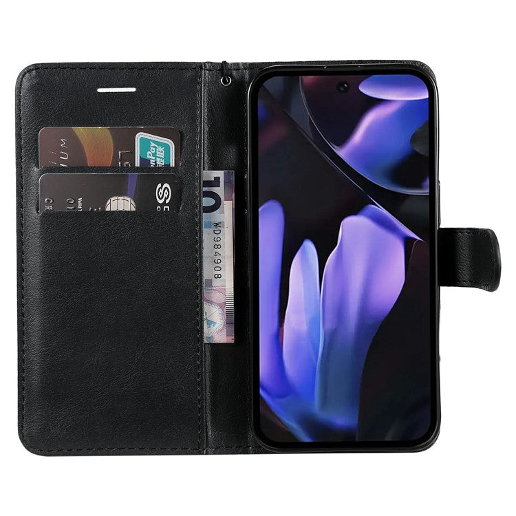For Google Pixel 9a Case Solid Color Leather Phone Cover Wallet Stand - Black
