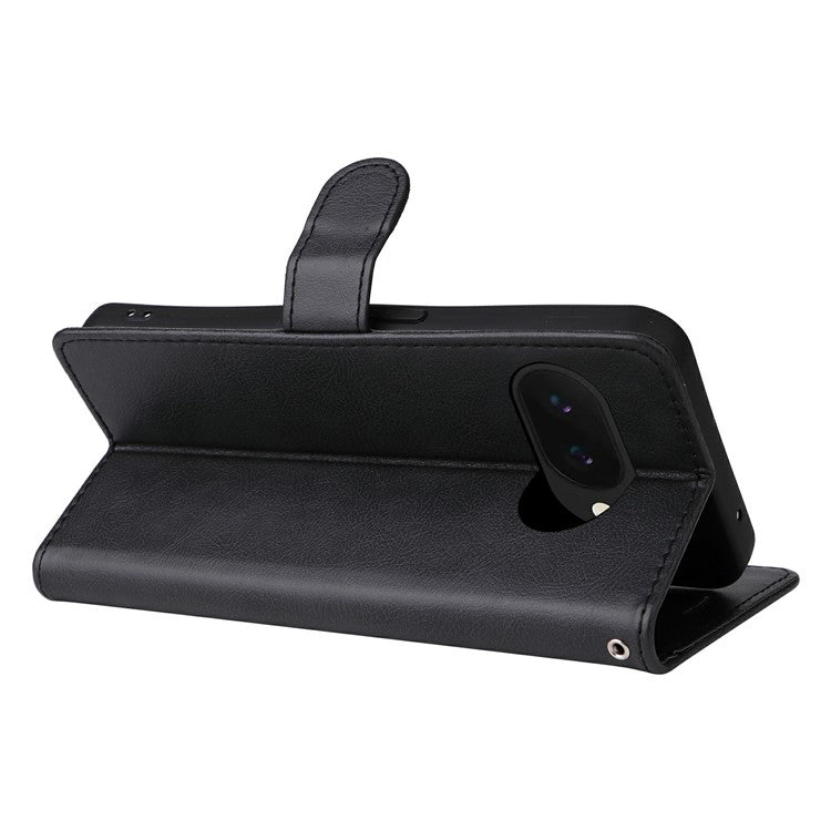 For Google Pixel 9a Case Solid Color Leather Phone Cover Wallet Stand - Black