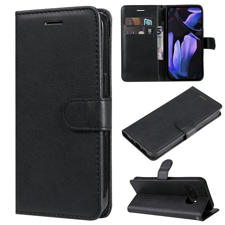 For Google Pixel 9a Case Solid Color Leather Phone Cover Wallet Stand - Black