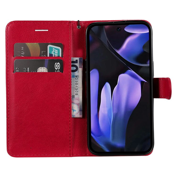 For Google Pixel 9a Case Solid Color Leather Phone Cover Wallet Stand - Red