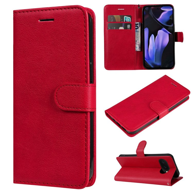 For Google Pixel 9a Case Solid Color Leather Phone Cover Wallet Stand - Red