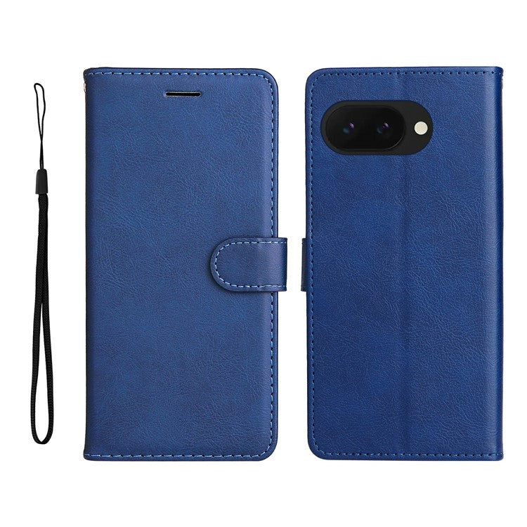 For Google Pixel 9a Case Solid Color Leather Phone Cover Wallet Stand - Blue