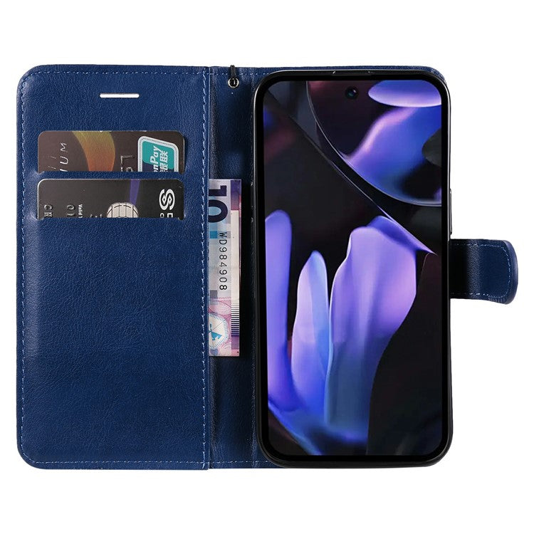 For Google Pixel 9a Case Solid Color Leather Phone Cover Wallet Stand - Blue