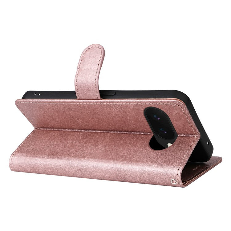 For Google Pixel 9a Case Solid Color Leather Phone Cover Wallet Stand - Rose Gold
