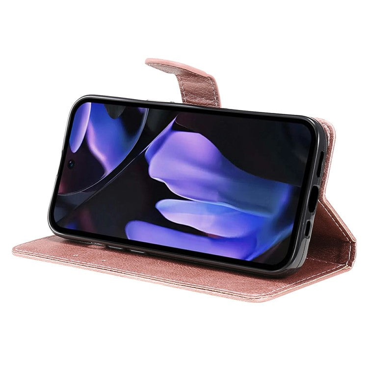 For Google Pixel 9a Case Solid Color Leather Phone Cover Wallet Stand - Rose Gold