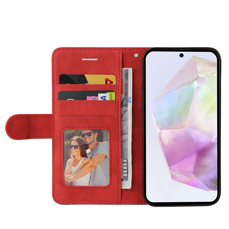 For Google Pixel 9a Case Color Splicing Leather Phone Cover Wallet Stand - Red