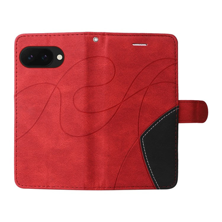 For Google Pixel 9a Case Color Splicing Leather Phone Cover Wallet Stand - Red