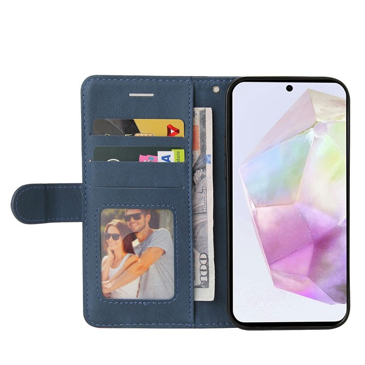 For Google Pixel 9a Case Color Splicing Leather Phone Cover Wallet Stand - Blue
