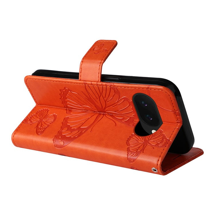 For Google Pixel 9a Case Butterfly Leather Phone Cover - Orange
