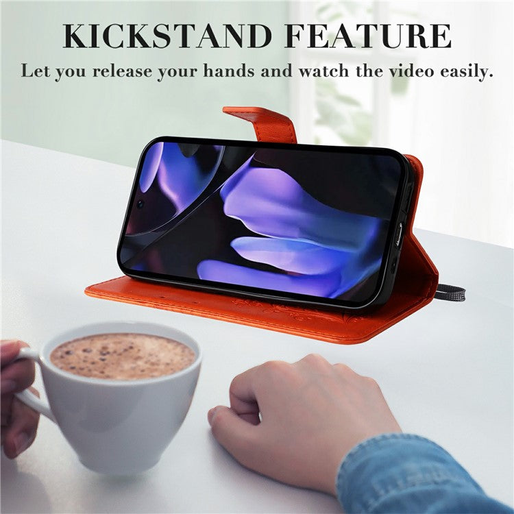 For Google Pixel 9a Case Butterfly Leather Phone Cover - Orange