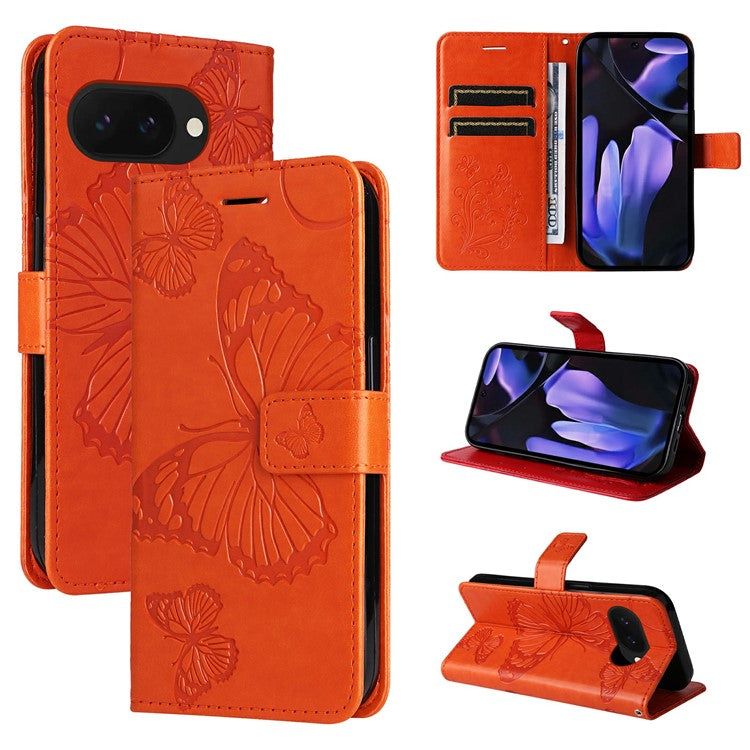 For Google Pixel 9a Case Butterfly Leather Phone Cover - Orange