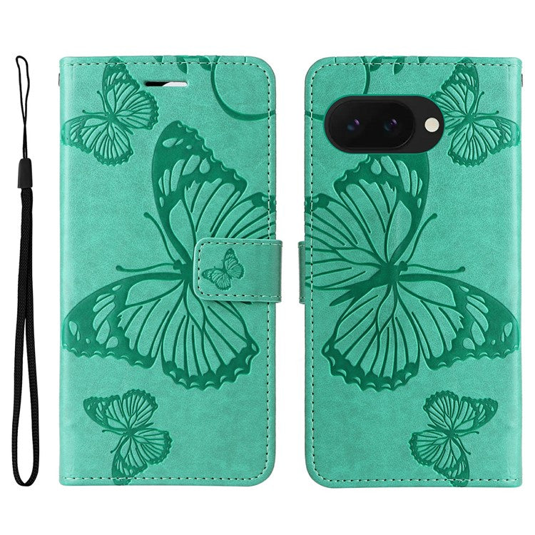 For Google Pixel 9a Case Butterfly Leather Phone Cover - Green