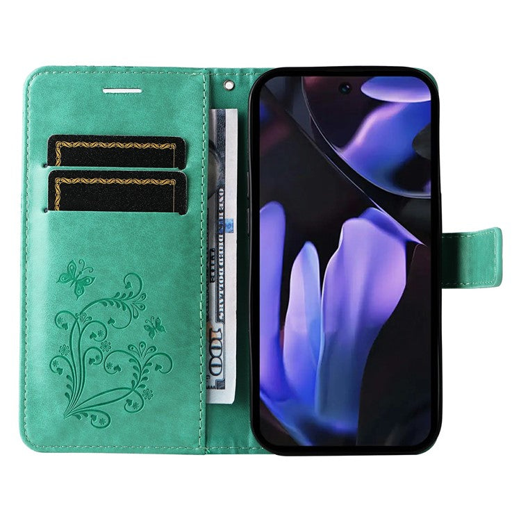 For Google Pixel 9a Case Butterfly Leather Phone Cover - Green