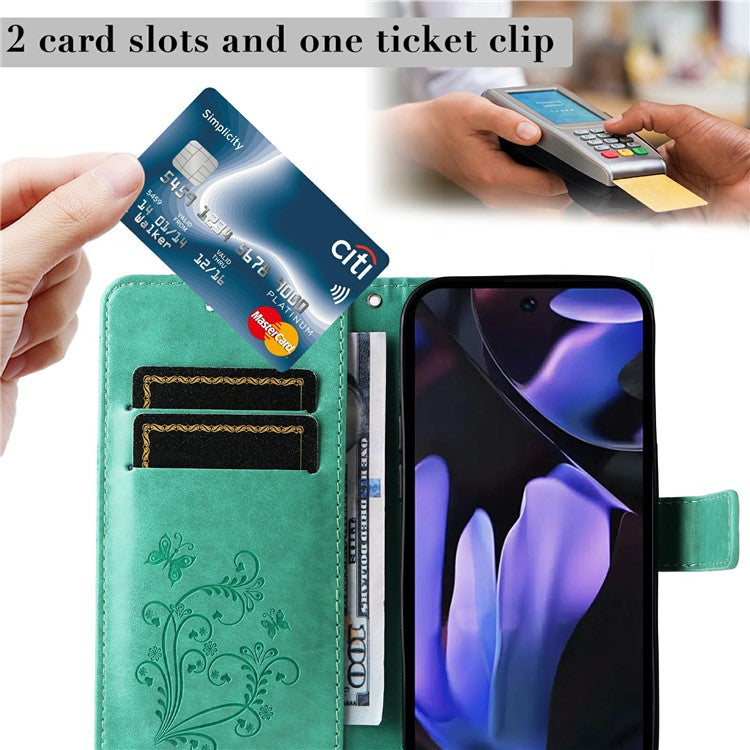 For Google Pixel 9a Case Butterfly Leather Phone Cover - Green