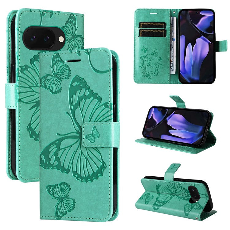 For Google Pixel 9a Case Butterfly Leather Phone Cover - Green