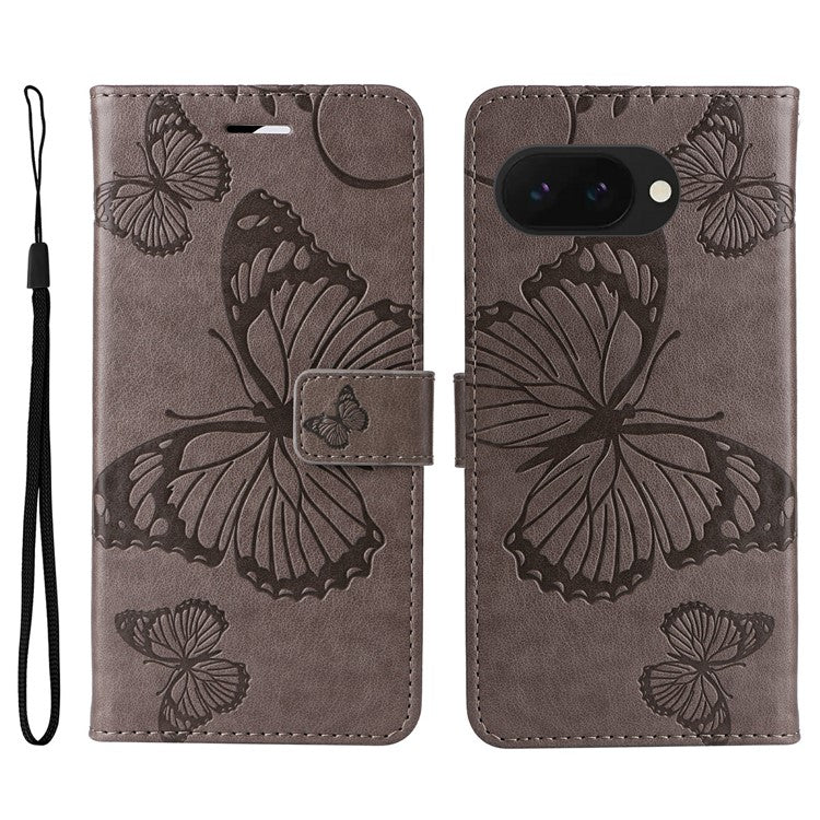 For Google Pixel 9a Case Butterfly Leather Phone Cover - Grey