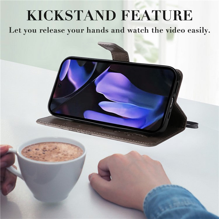 For Google Pixel 9a Case Butterfly Leather Phone Cover - Grey