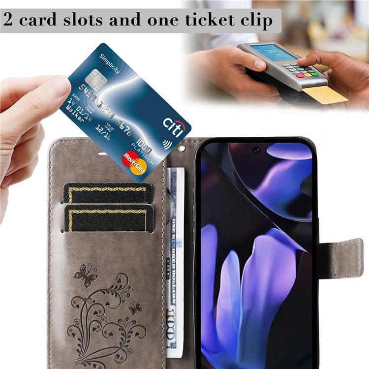 For Google Pixel 9a Case Butterfly Leather Phone Cover - Grey