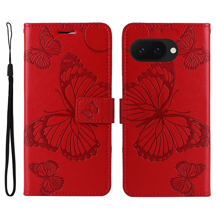 For Google Pixel 9a Case Butterfly Leather Phone Cover - Red
