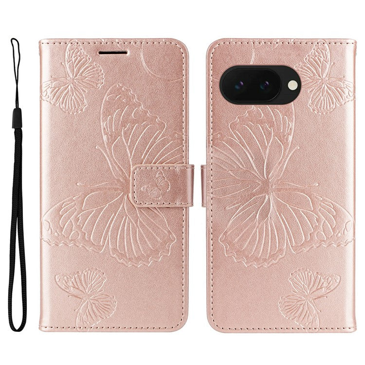 For Google Pixel 9a Case Butterfly Leather Phone Cover - Rose Gold