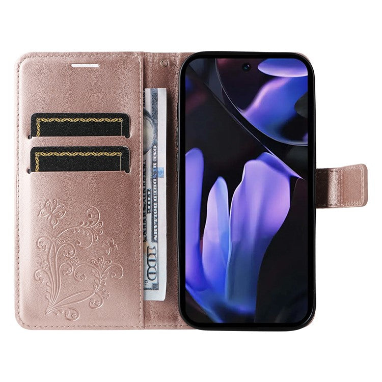For Google Pixel 9a Case Butterfly Leather Phone Cover - Rose Gold