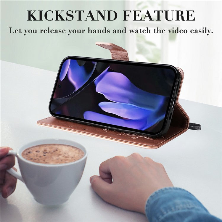 For Google Pixel 9a Case Butterfly Leather Phone Cover - Rose Gold