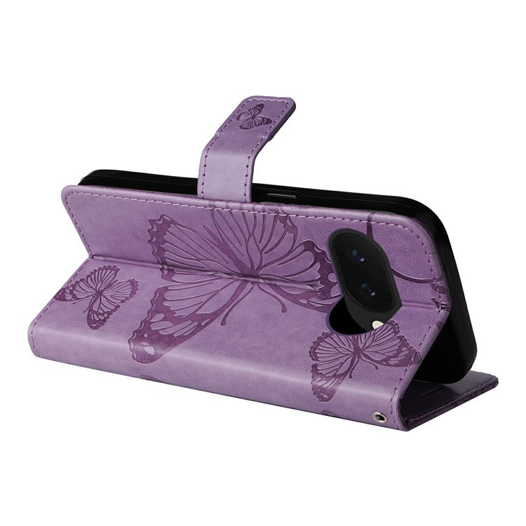 For Google Pixel 9a Case Butterfly Leather Phone Cover - Light Purple