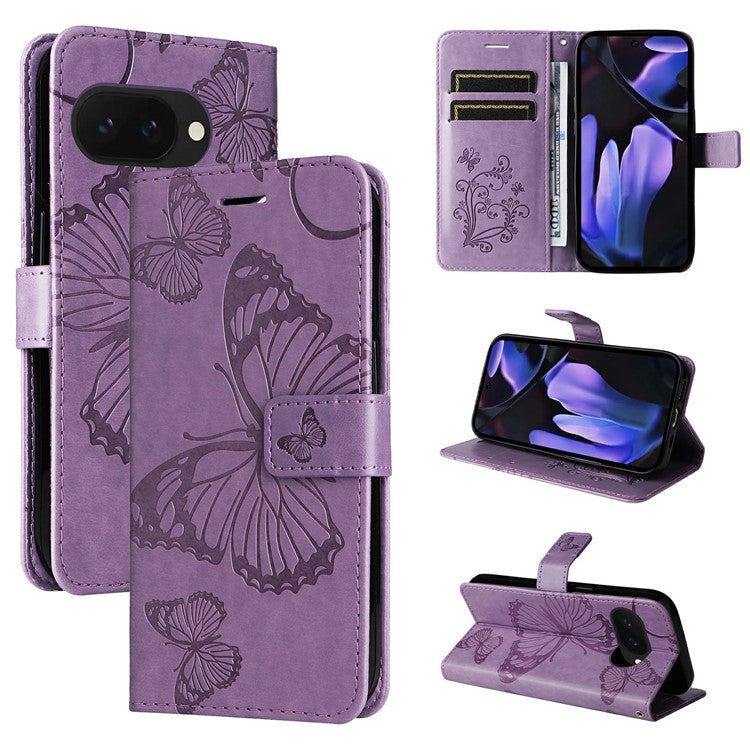 For Google Pixel 9a Case Butterfly Leather Phone Cover - Light Purple