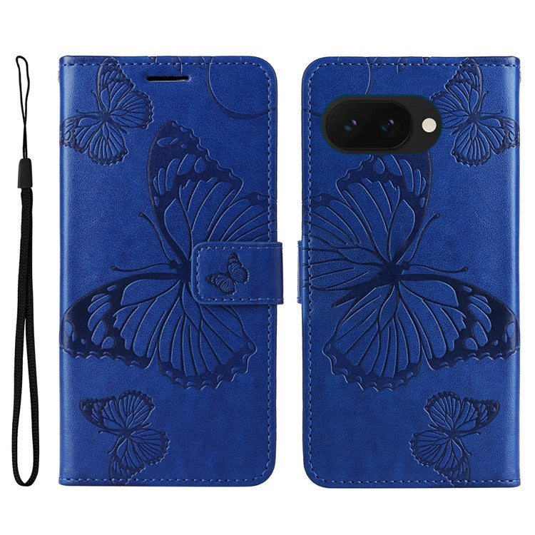 For Google Pixel 9a Case Butterfly Leather Phone Cover - Blue